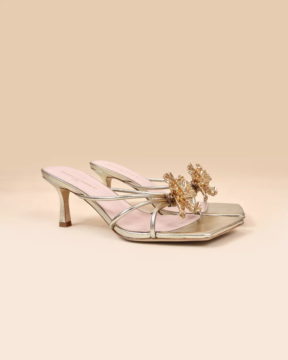Thira Gold Strappy Mules with Interchangeable Accessories