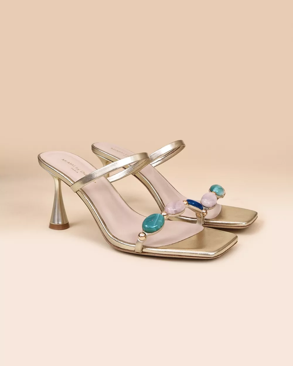 Naxos Gold Mules with Multicolored Cabochons