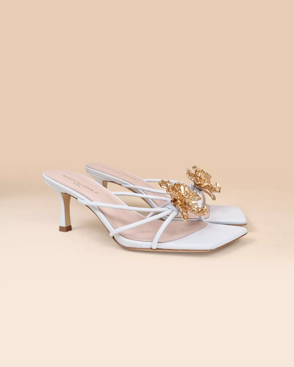 Thira White Strappy Mules with Interchangable Accessories