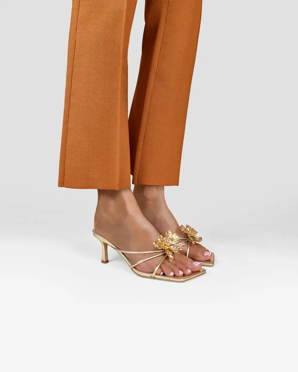 Thira Gold Strappy Mules with Interchangeable Accessories