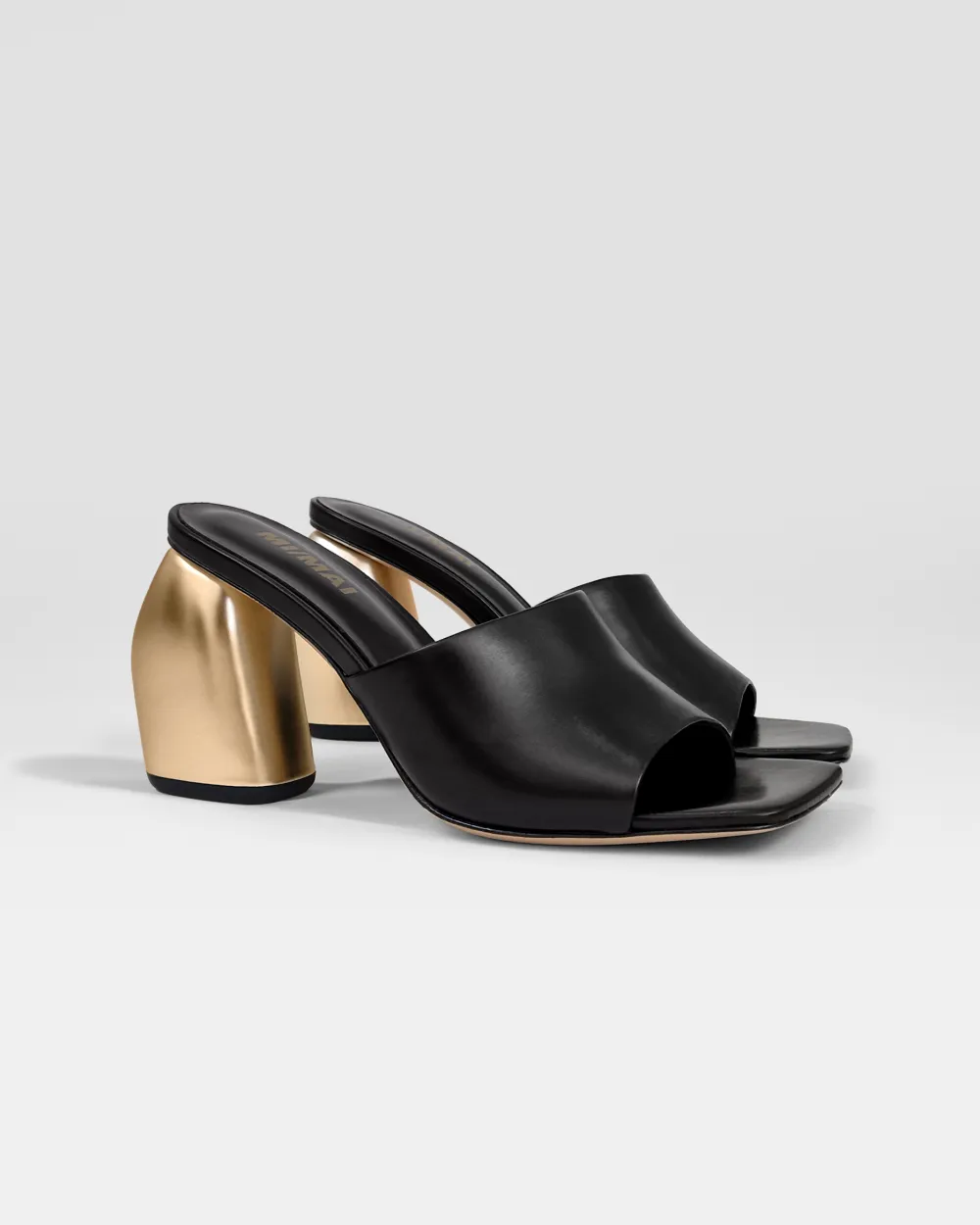 Leather mule with wide high heel Gemma High Black Gold