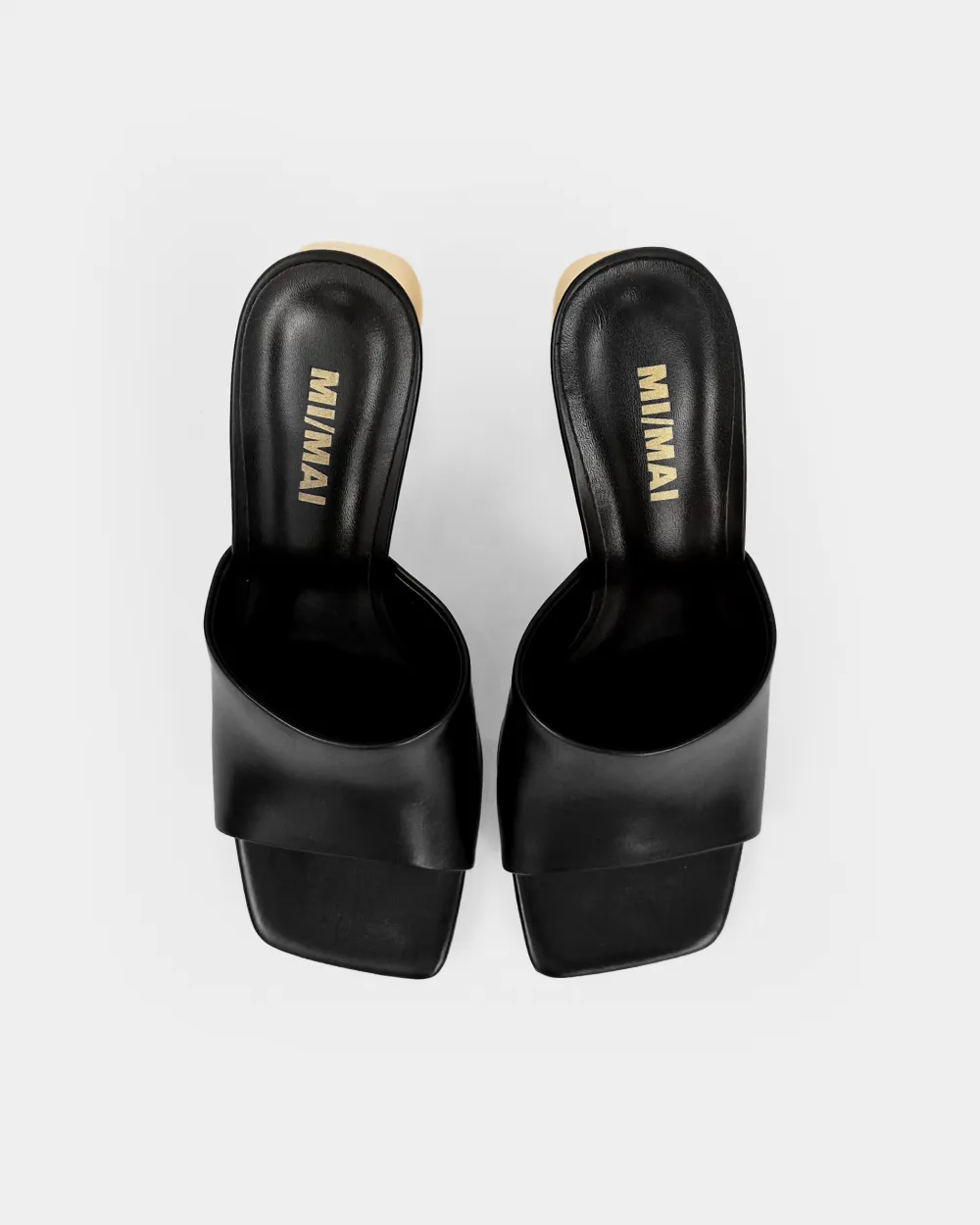 Leather mule with wide high heel Gemma High Black Gold
