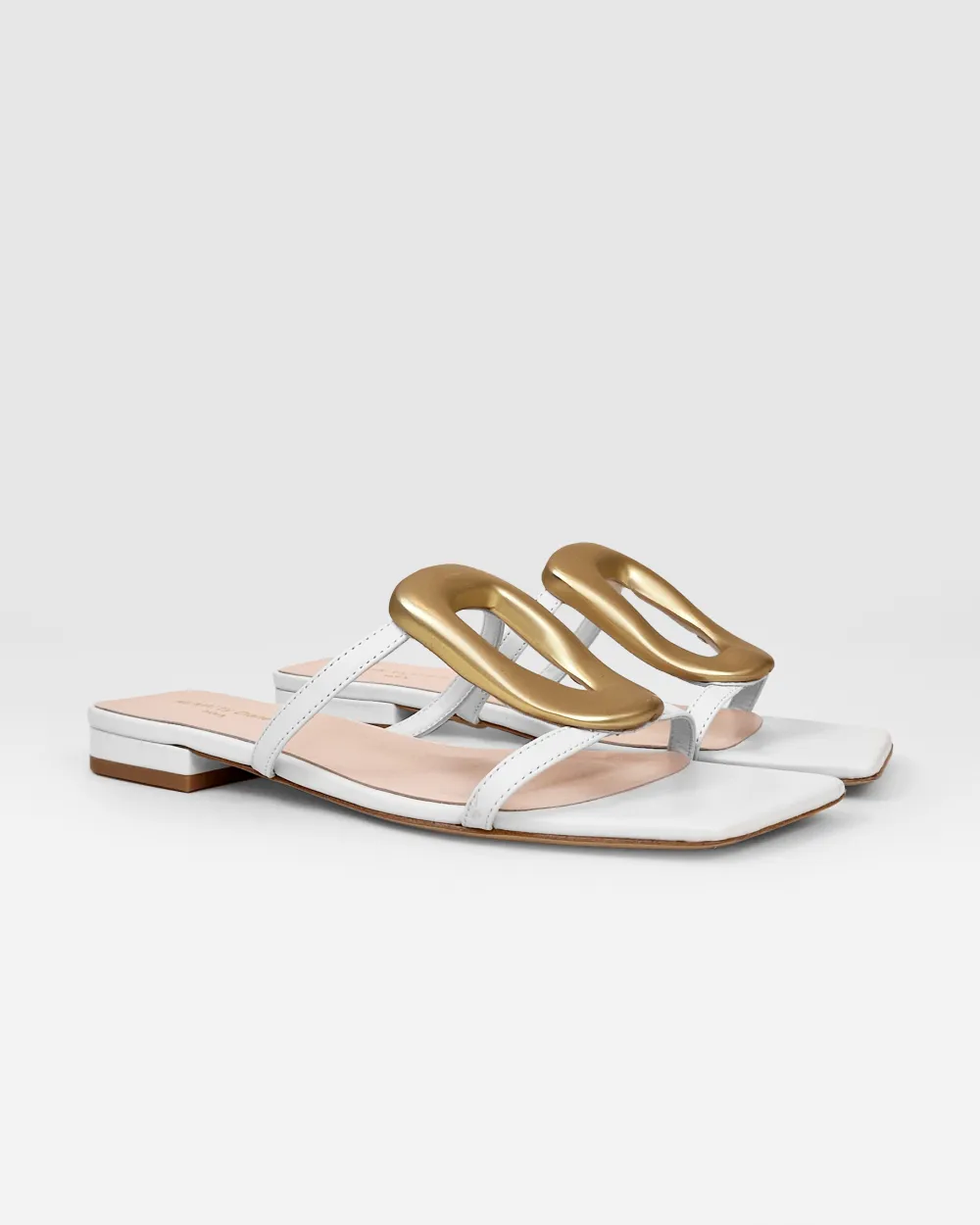 Kos White Flat Sandals with Golden Ornament