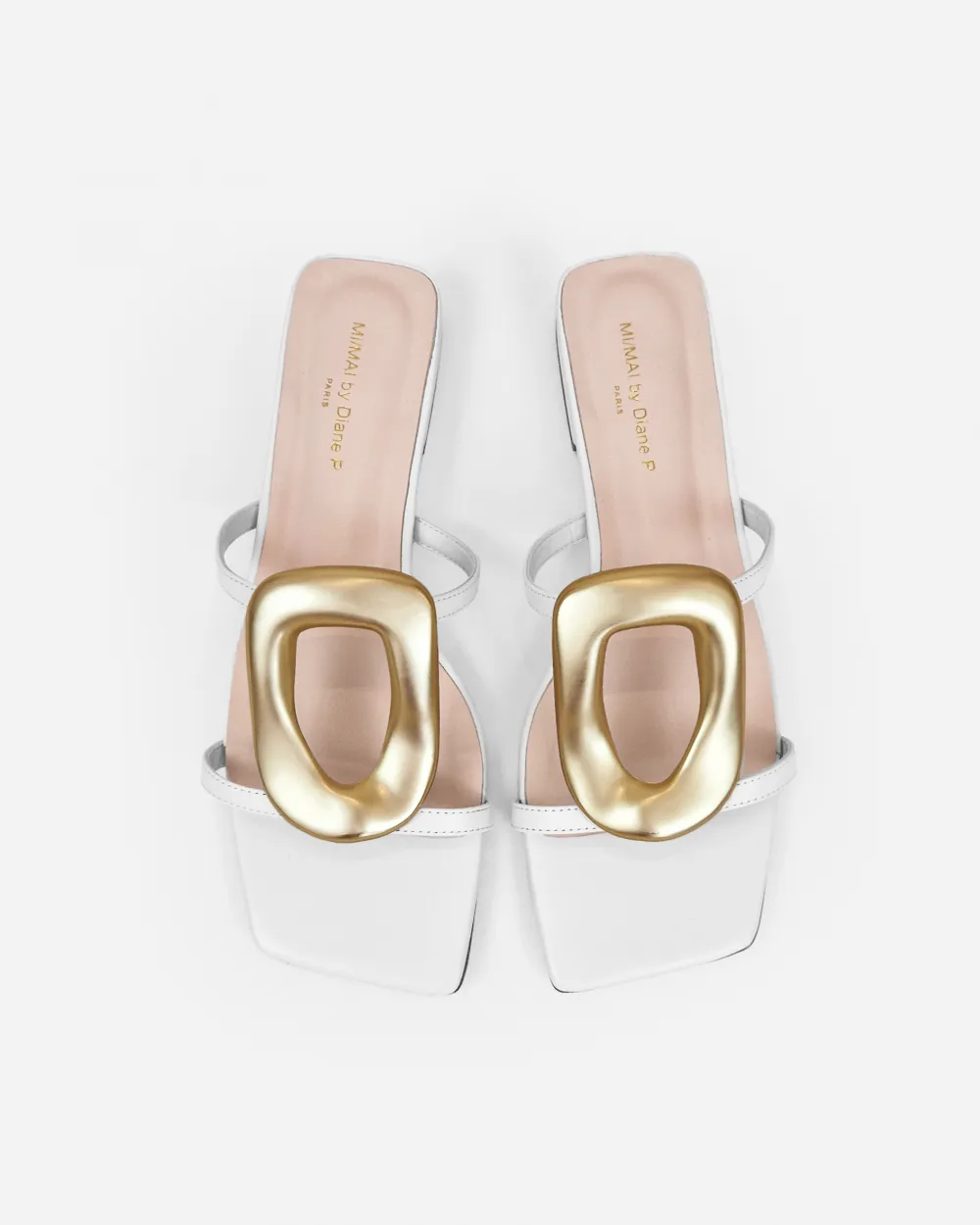 Kos White Flat Sandals with Golden Ornament