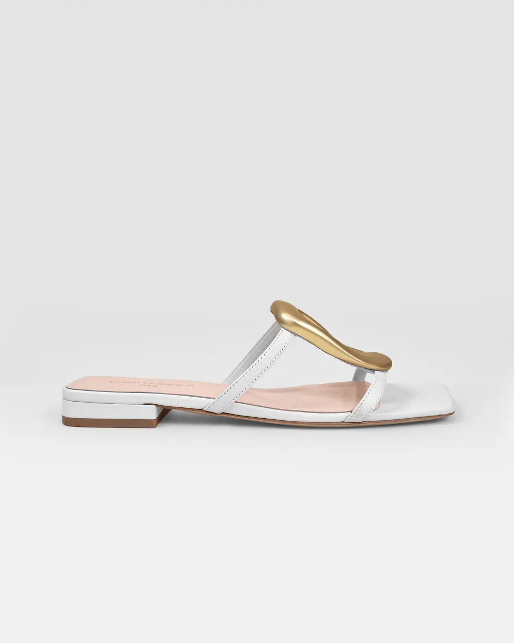 Kos White Flat Sandals with Golden Ornament