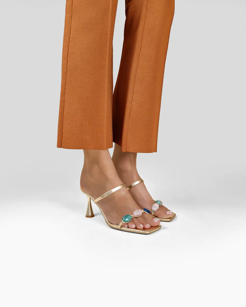 Naxos Gold Mules with Multicolored Cabochons