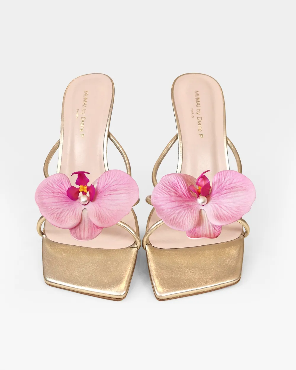 Thira Gold Strappy Mules with Interchangeable Accessories
