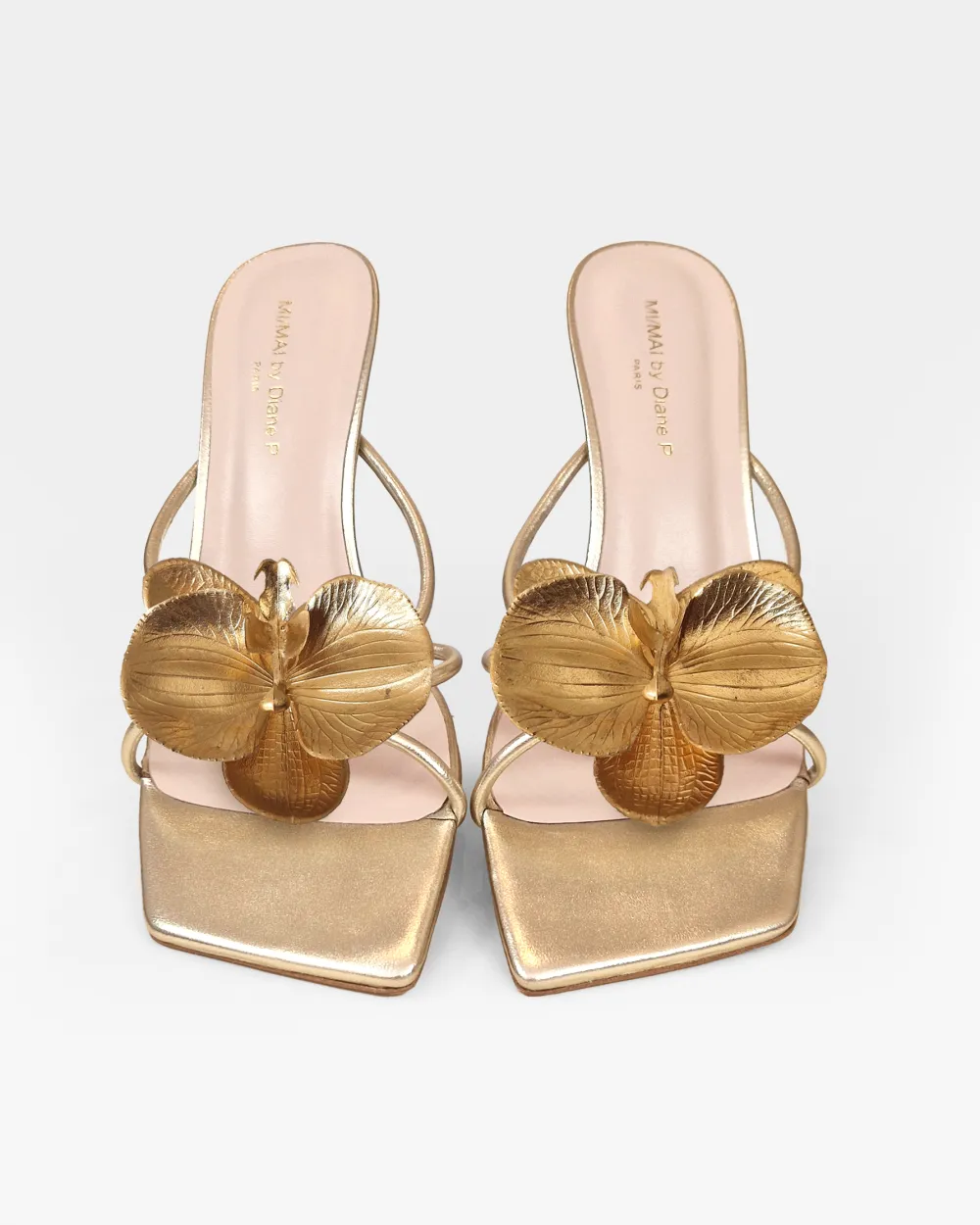 Thira Gold Strappy Mules with Interchangeable Accessories