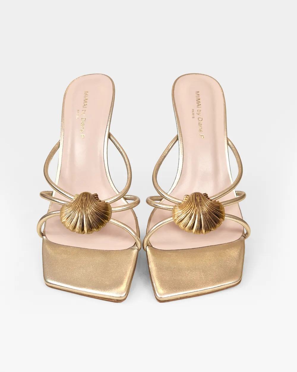 Thira Gold Strappy Mules with Interchangeable Accessories