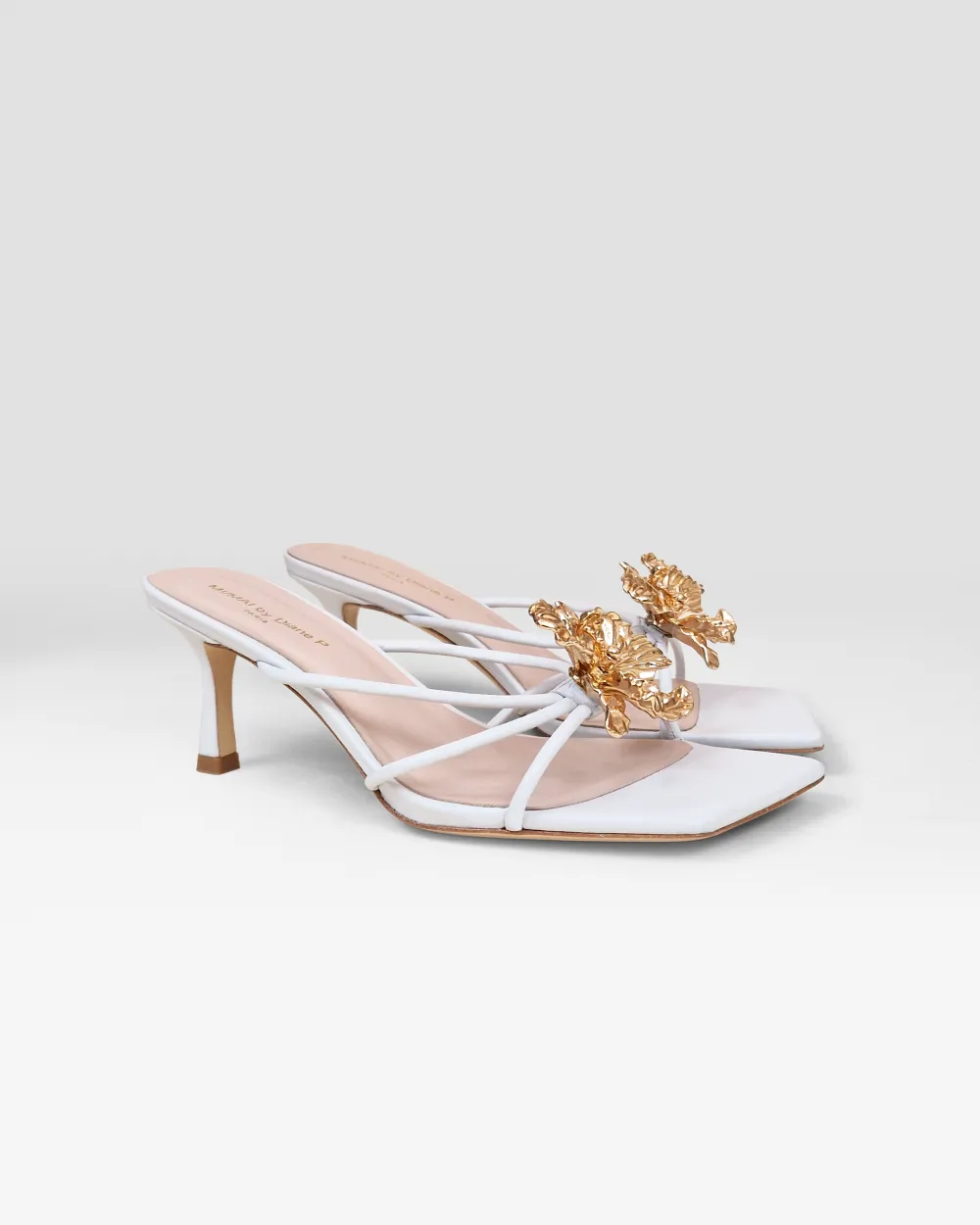 Thira White Strappy Mules with Interchangable Accessories