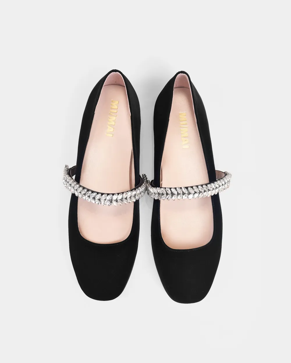 Black leather ballerina flats with rhinestones Patsy Black
