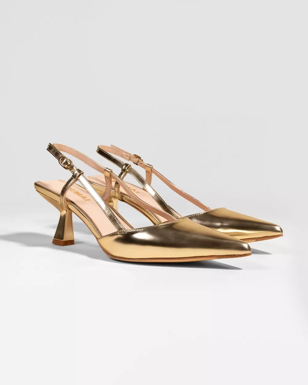 Small sling-back heel stiletto in gold leather Corto Gold