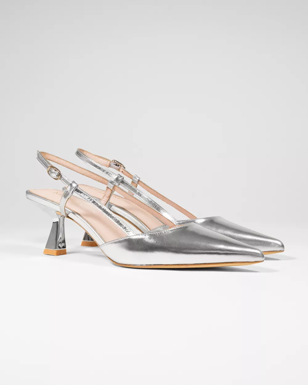 Corto Silver Low-Heeled Slingback Pump