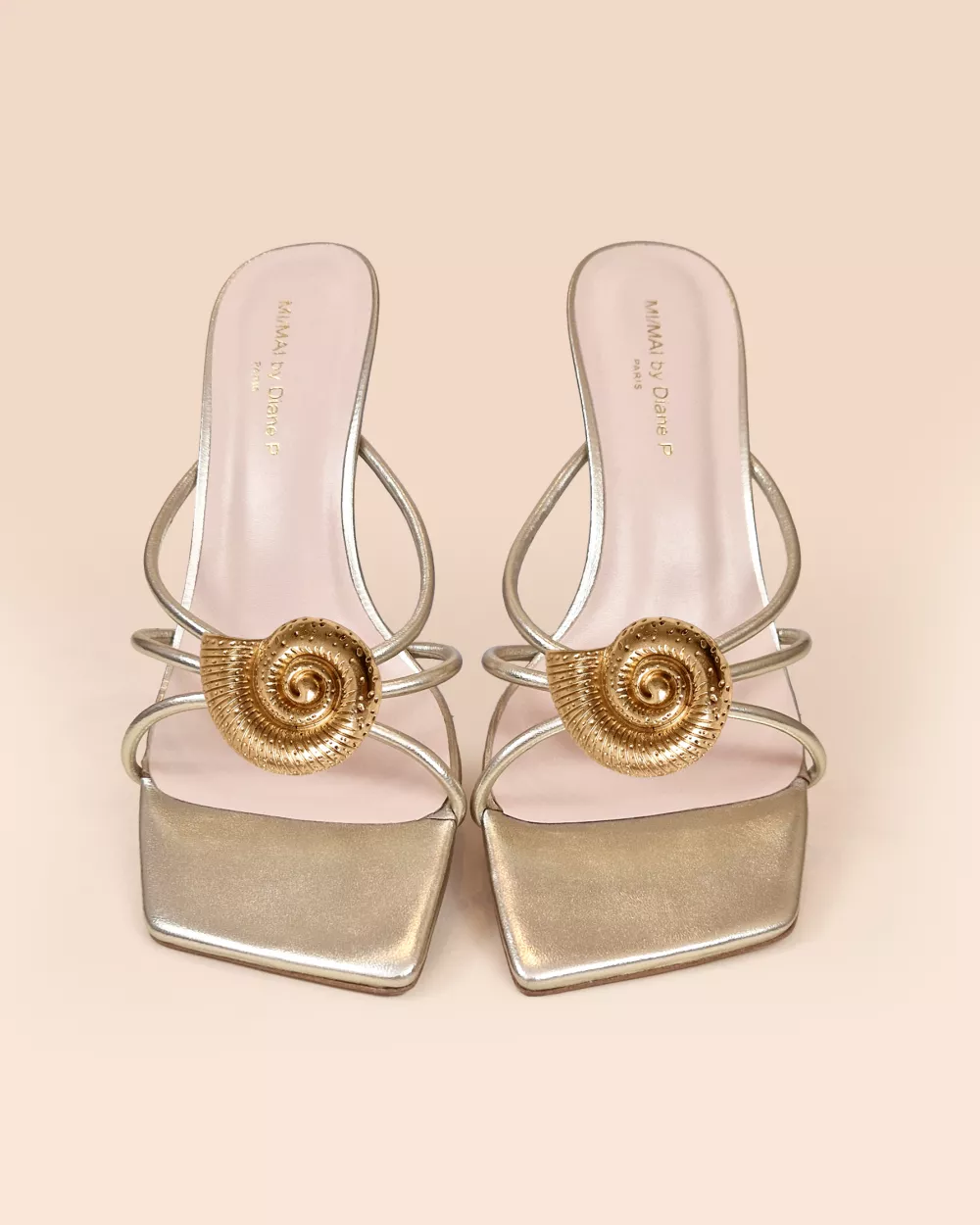 Thira Gold Strappy Mules with Interchangeable Accessories