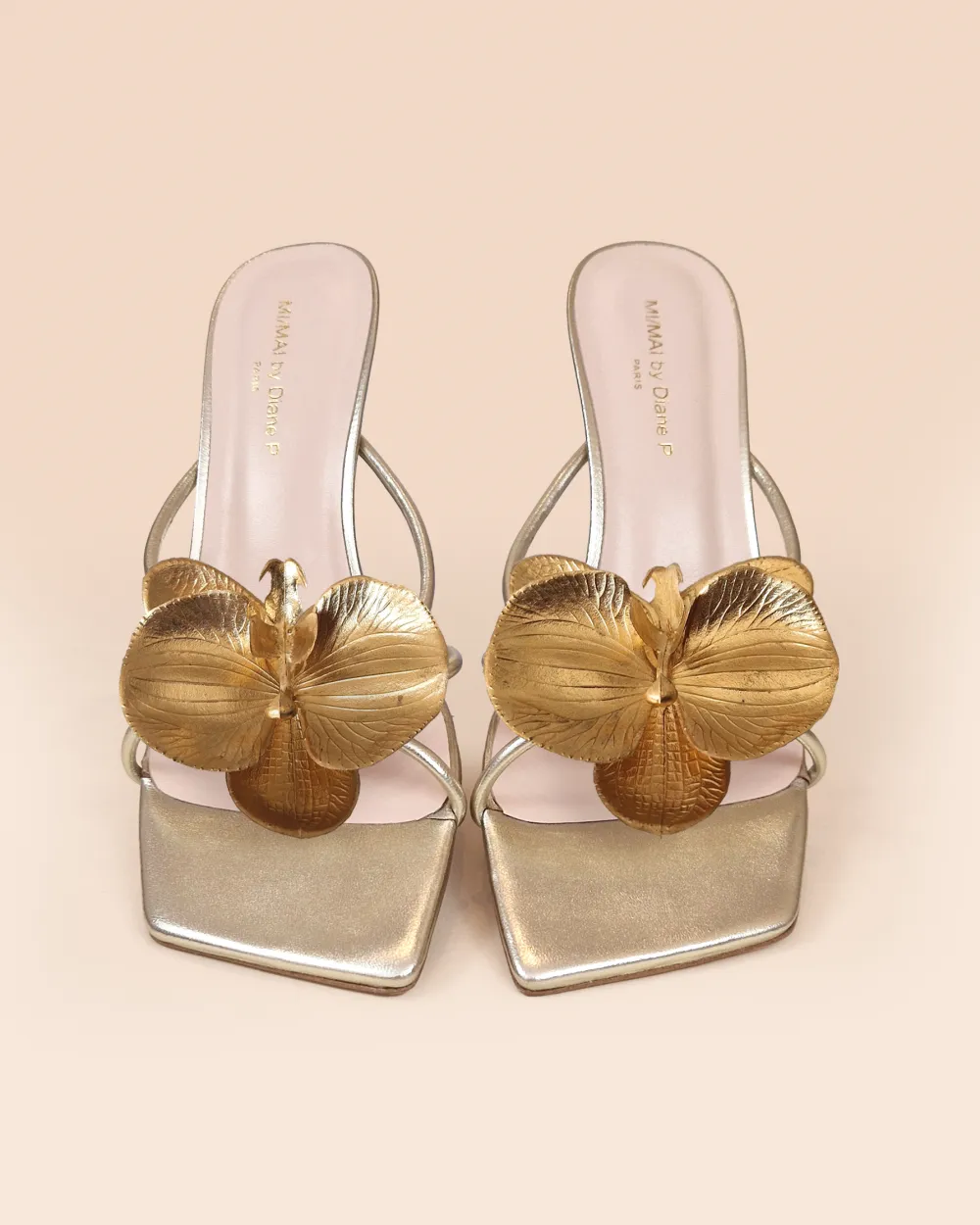 Thira Gold Strappy Mules with Interchangeable Accessories