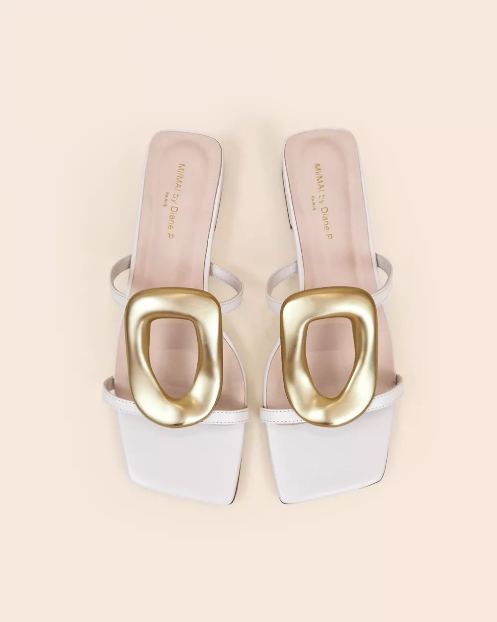 Kos White Flat Sandals with Golden Ornament