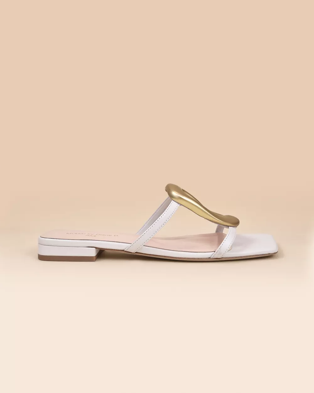 Kos White Flat Sandals with Golden Ornament