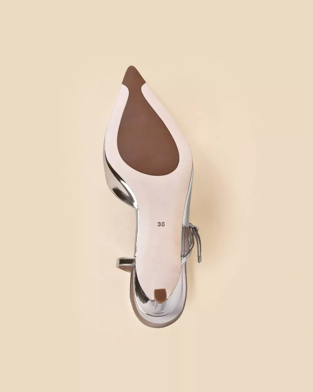 Slingback stiletto with pointed toe and silver leather strap Emy Silver Mirror