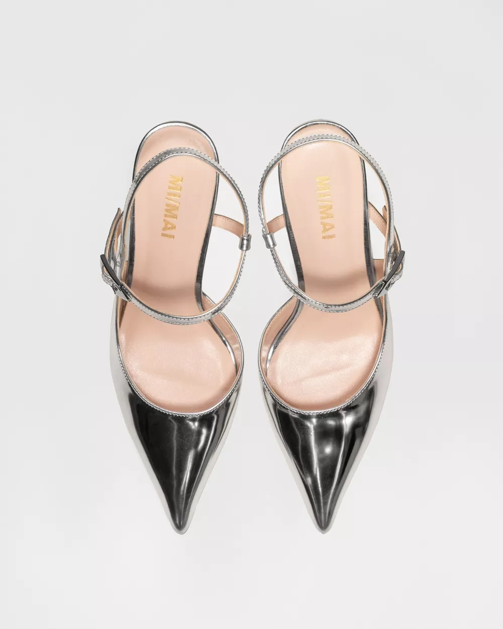 Slingback stiletto with pointed toe and silver leather strap Emy Silver Mirror