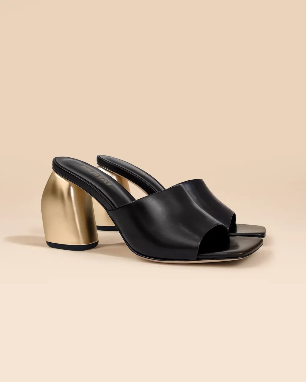 Leather mule with wide high heel Gemma High Black Gold