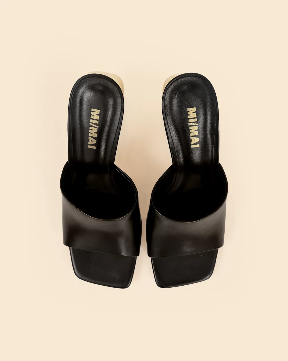 Leather mule with wide high heel Gemma High Black Gold