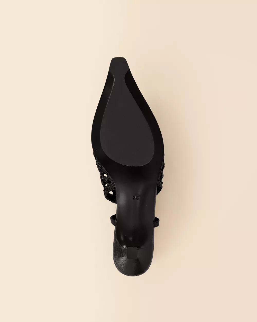 Leatherette slingback stiletto with small coil heel Marina Woven Black