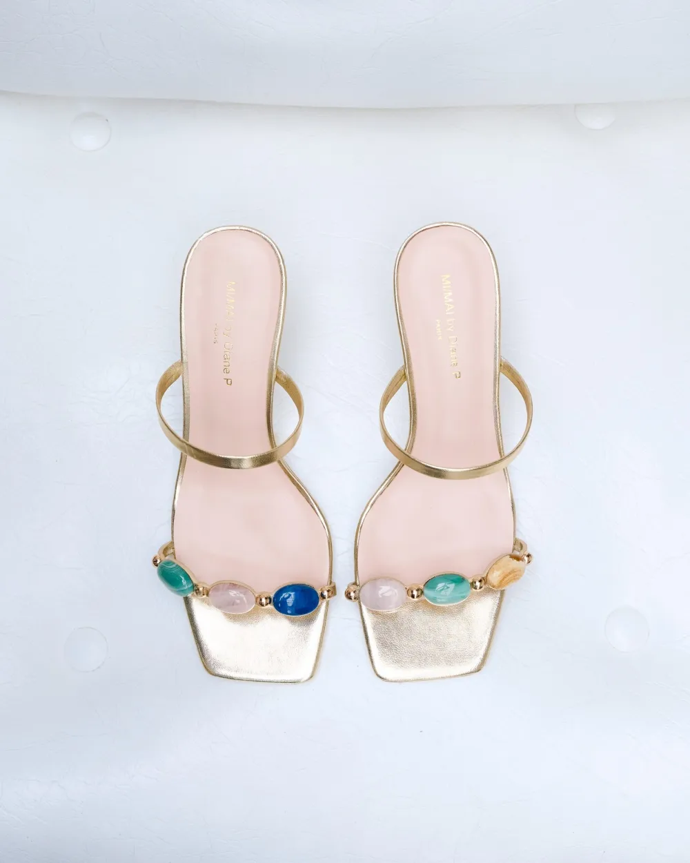 Naxos Gold Mules with Multicolored Cabochons