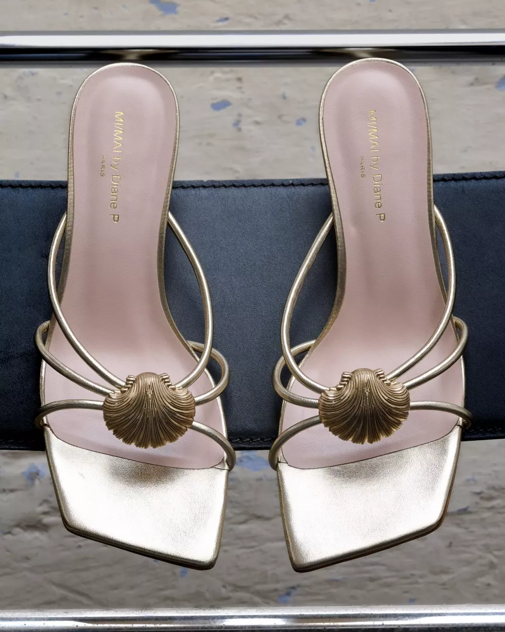 Thira Gold Strappy Mules with Interchangeable Accessories