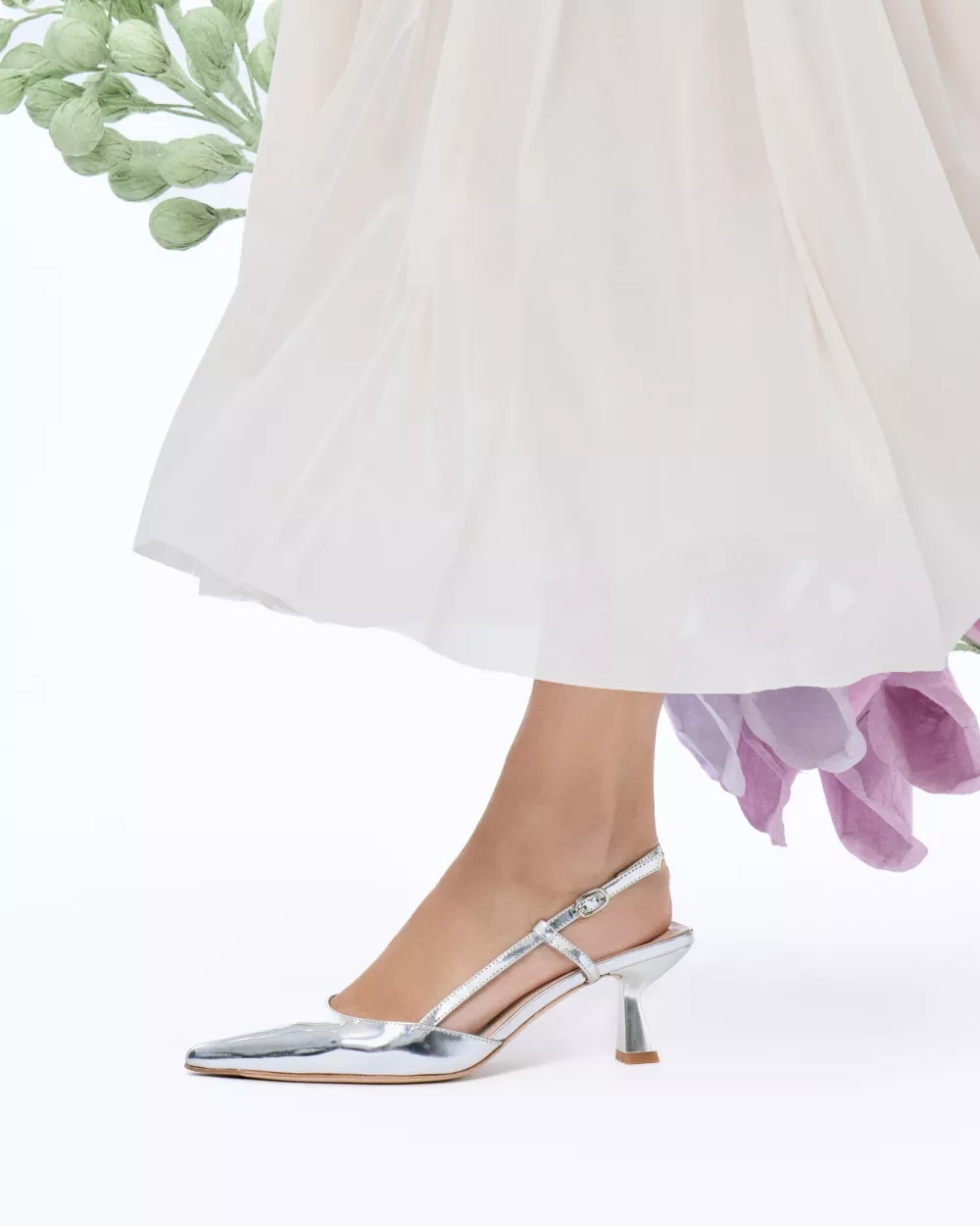Corto Silver Low-Heeled Slingback Pump
