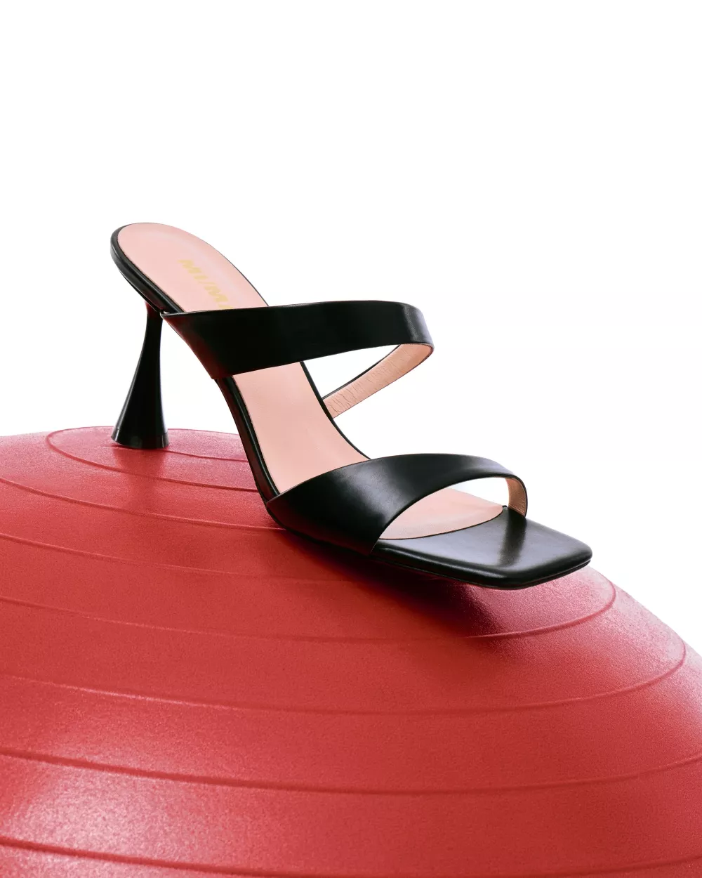 Black leather mule sandal with high heel and square toe Tara Black