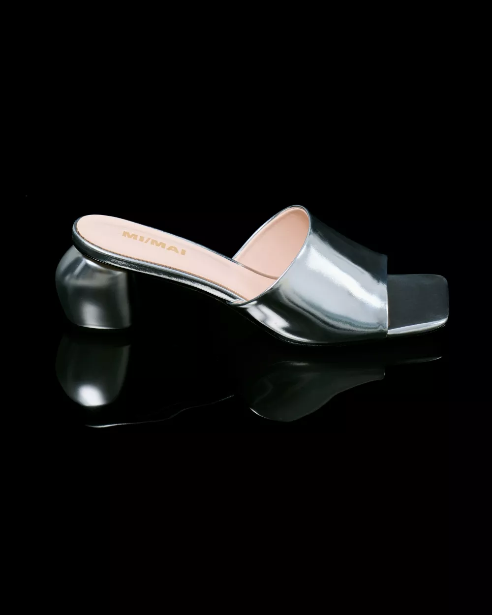 Leather mule with small heel Gemma Low Silver