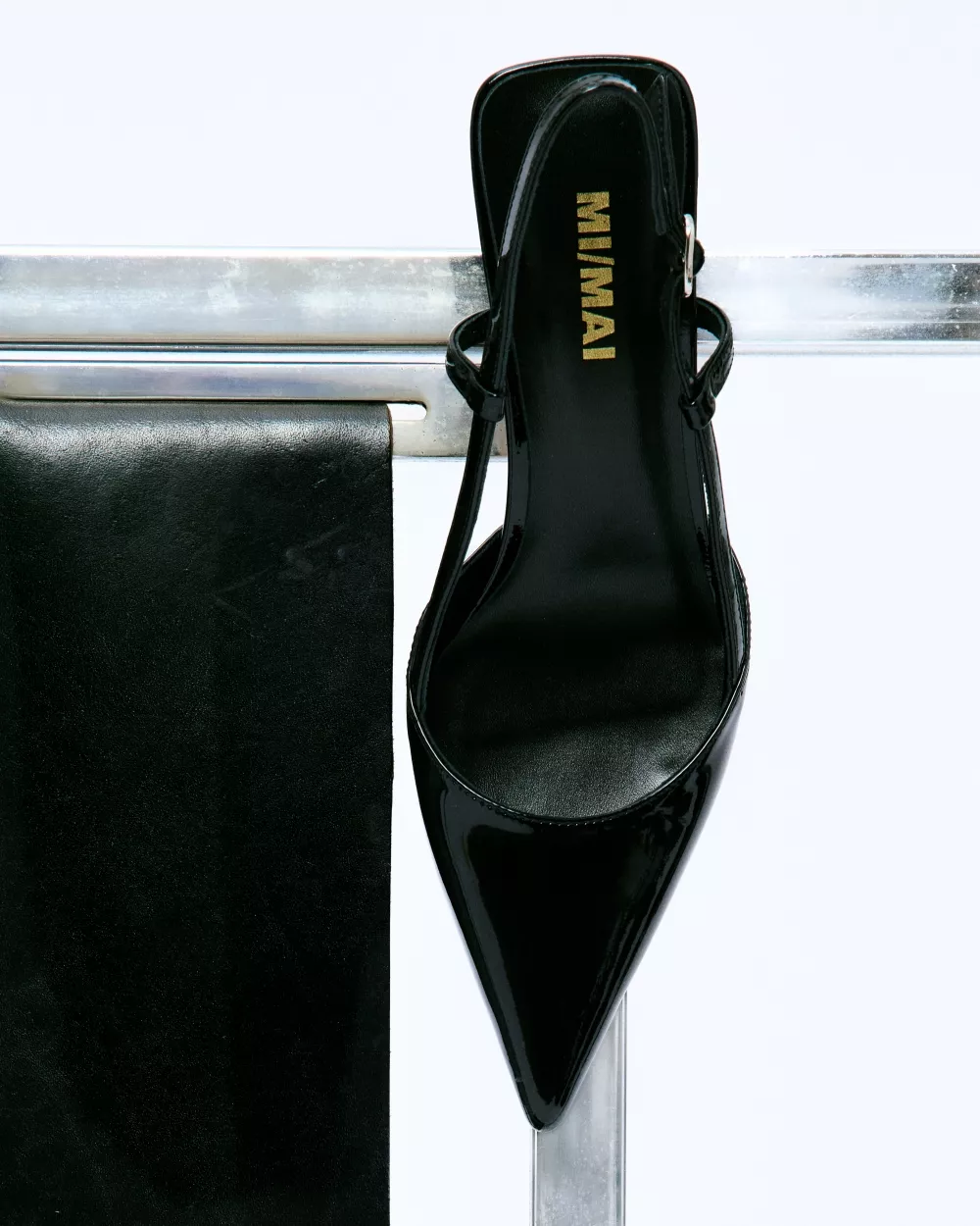Black patent leather slingback stiletto Corto Black Mirror