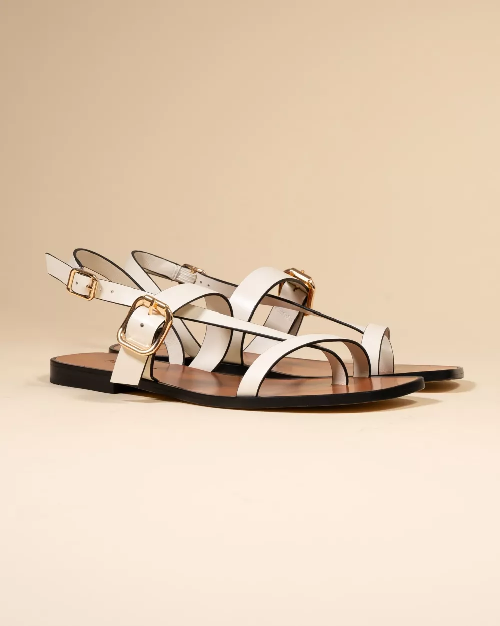 Twill White Flat Sandals