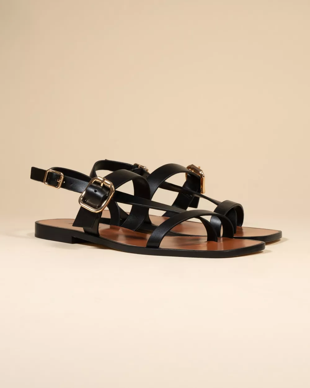 Twill Black Flat Sandals
