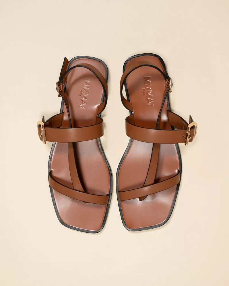 Twill Brown Flat Sandals
