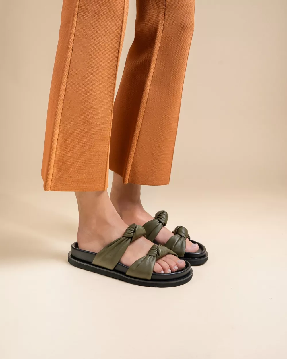 Dona Kaki Flat Mules