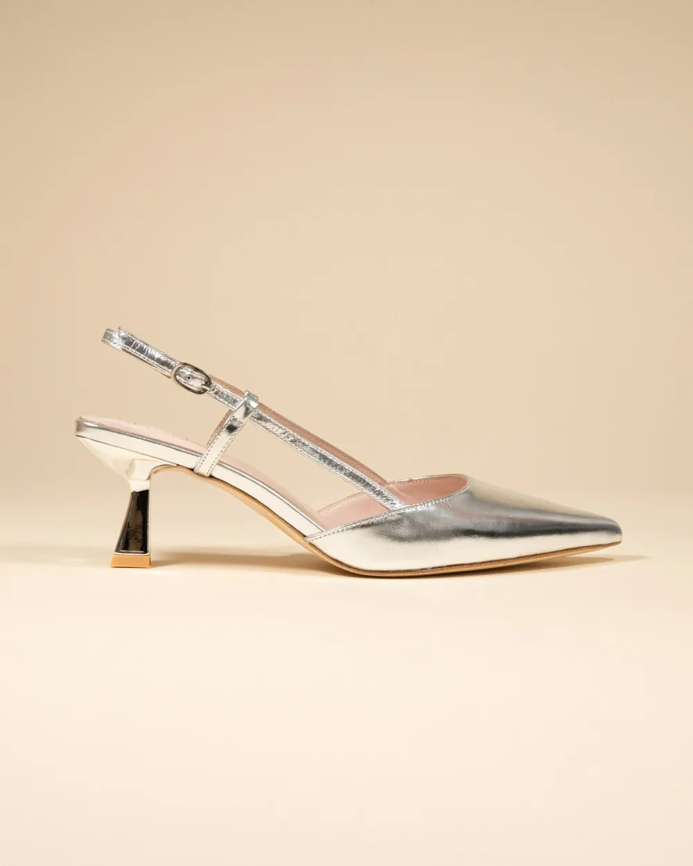Corto Silver Low-Heeled Slingback Pump