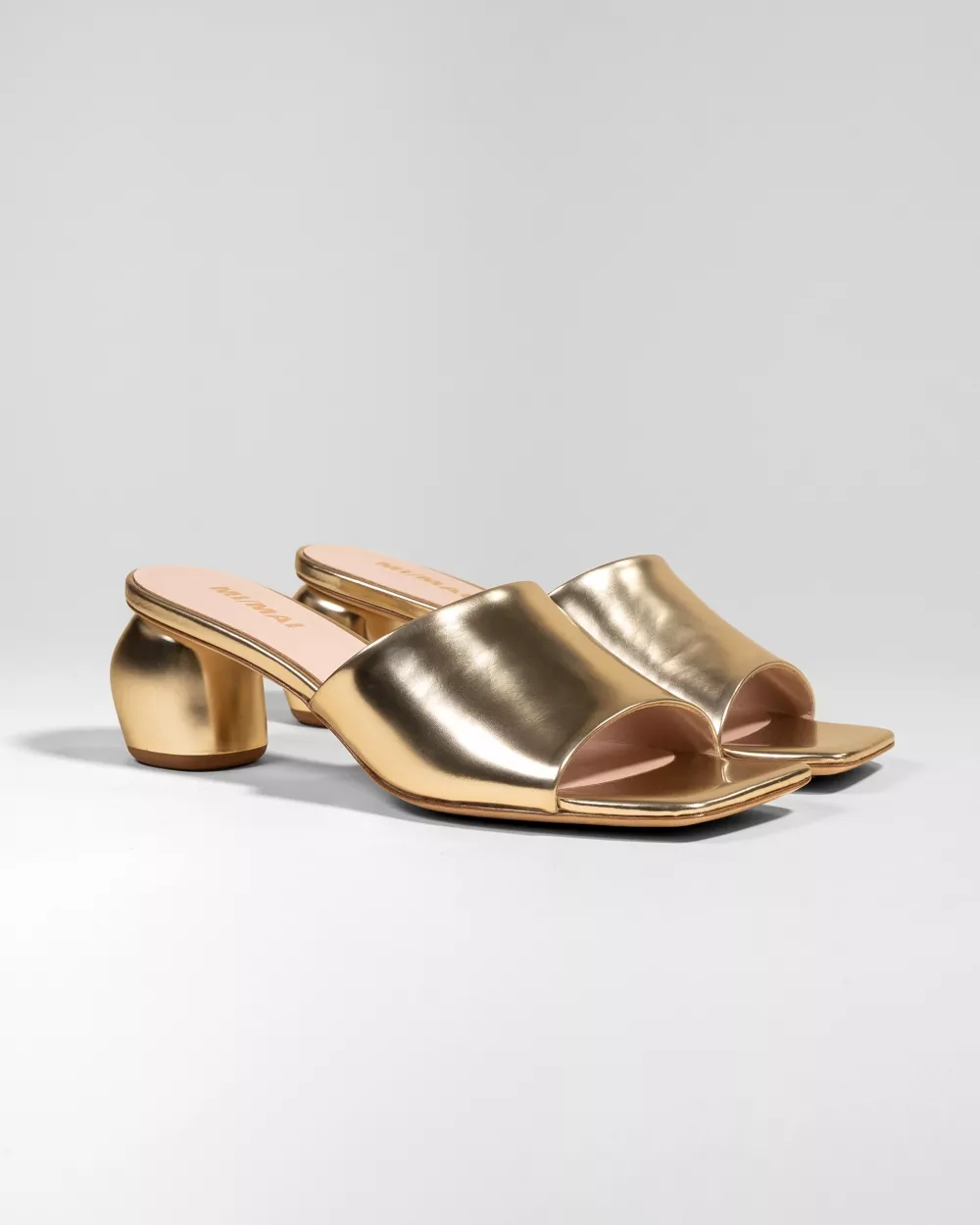 Leather mule with small heel Gemma Low Gold