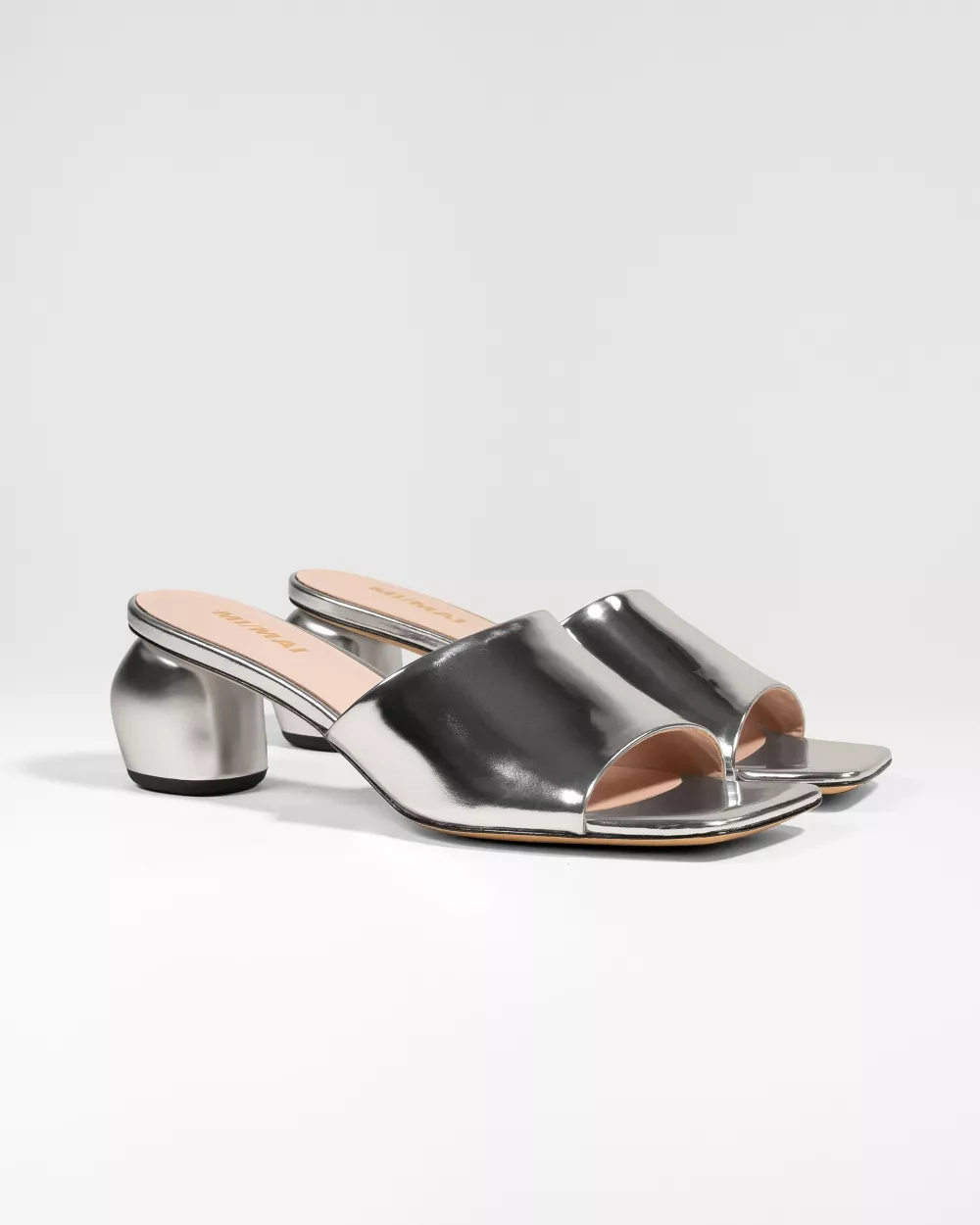 Leather mule with small heel Gemma Low Silver