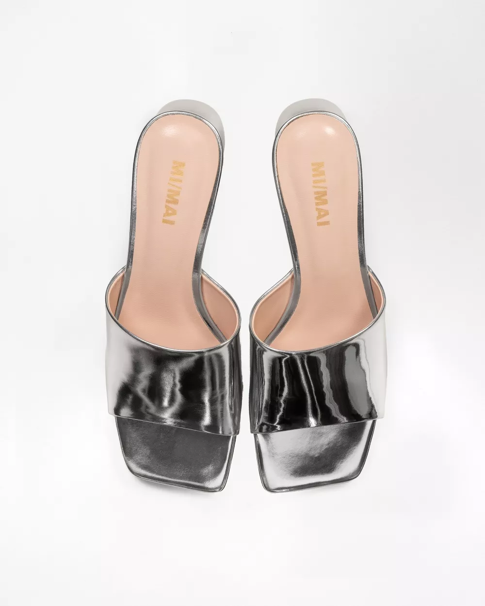Leather mule with small heel Gemma Low Silver