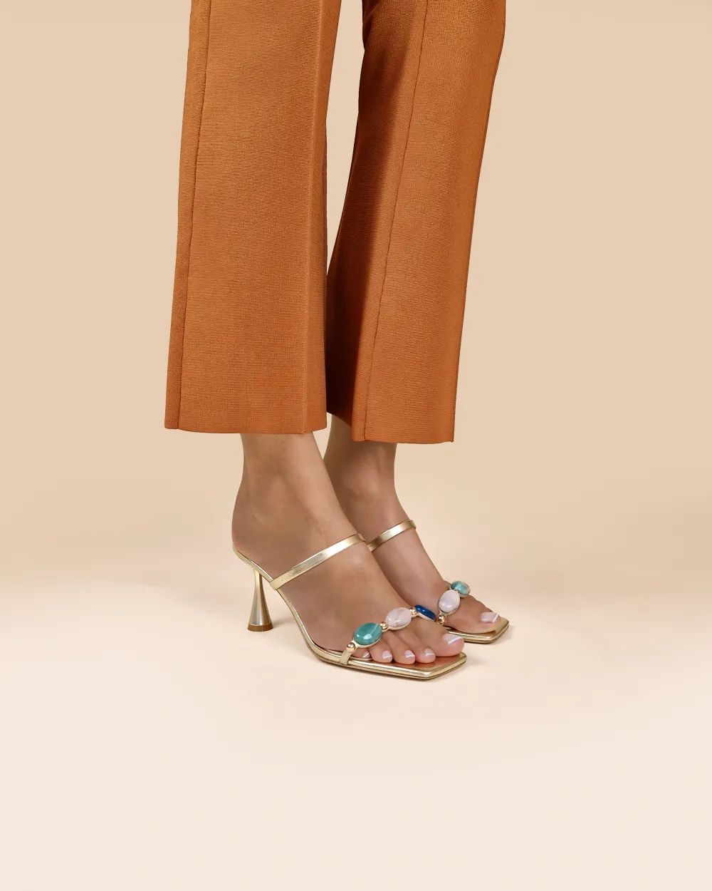 Naxos Gold Mules with Multicolored Cabochons