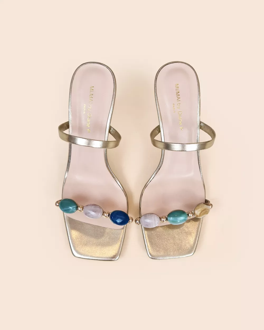 Naxos Gold Mules with Multicolored Cabochons