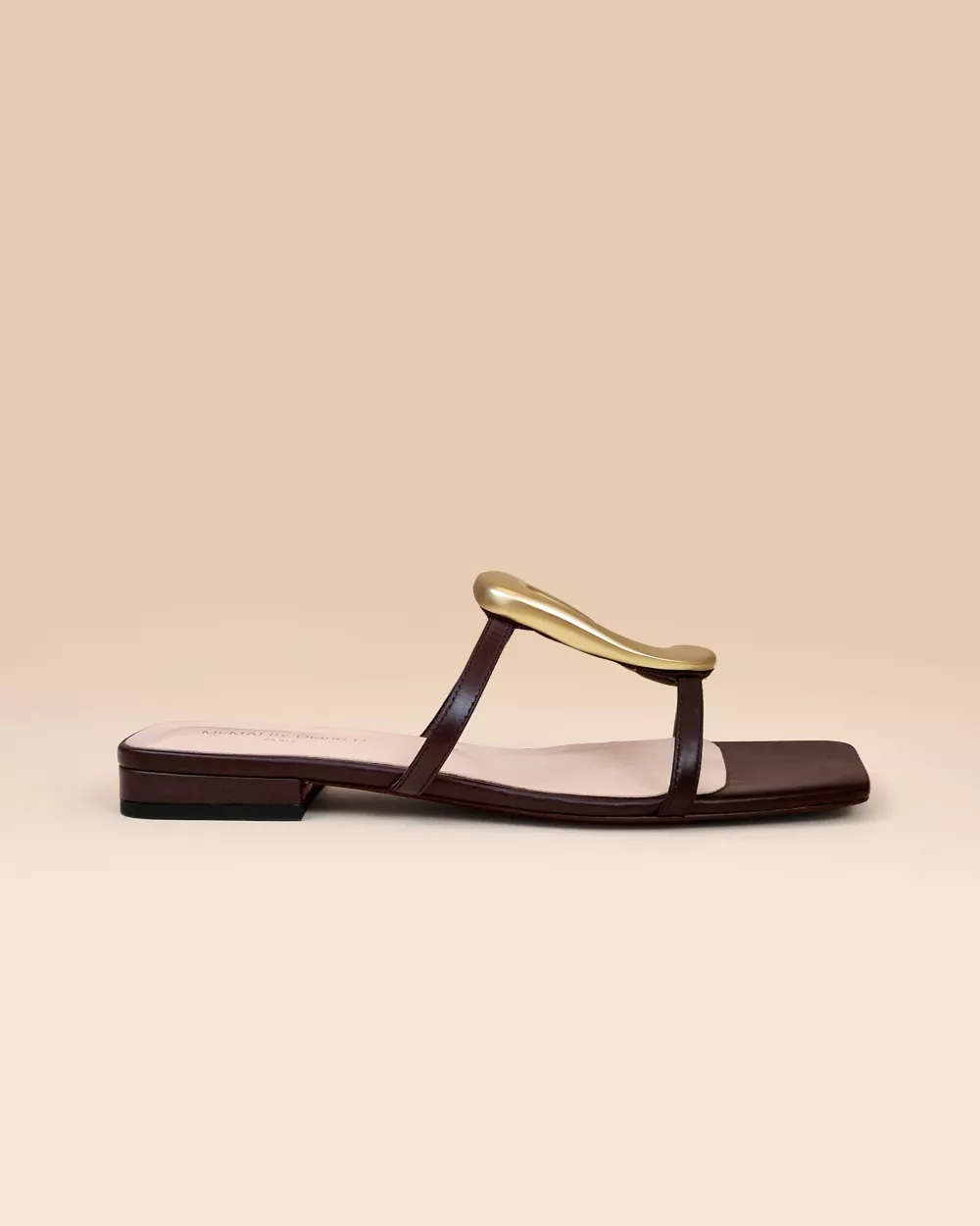 Kos Chocolate Flat Sandals with Golden Ornament