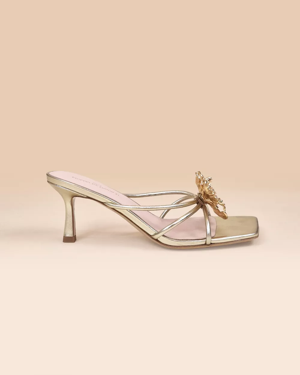 Thira Gold Strappy Mules with Interchangeable Accessories