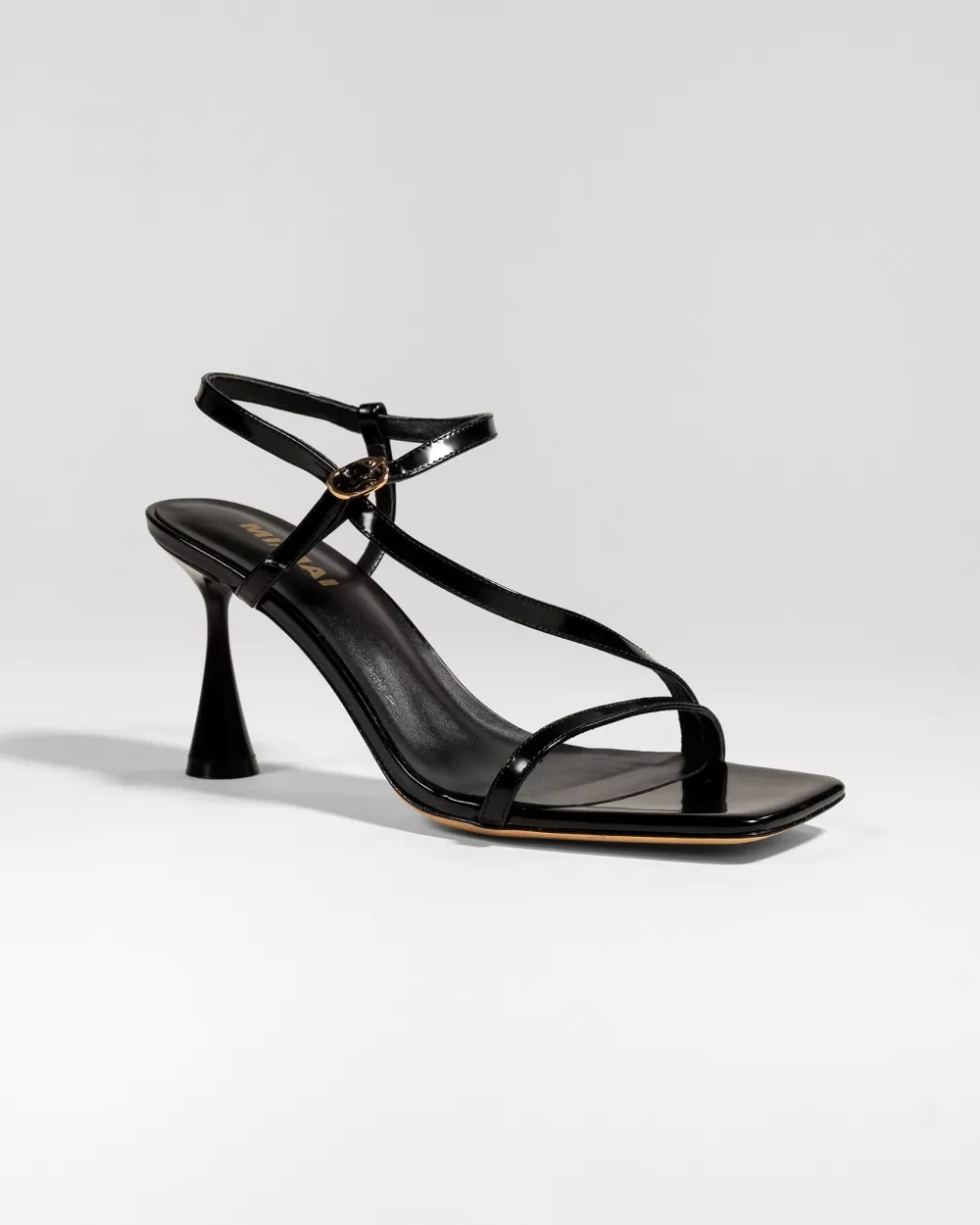 Strappy sandal with square toe in black leather Sally Black