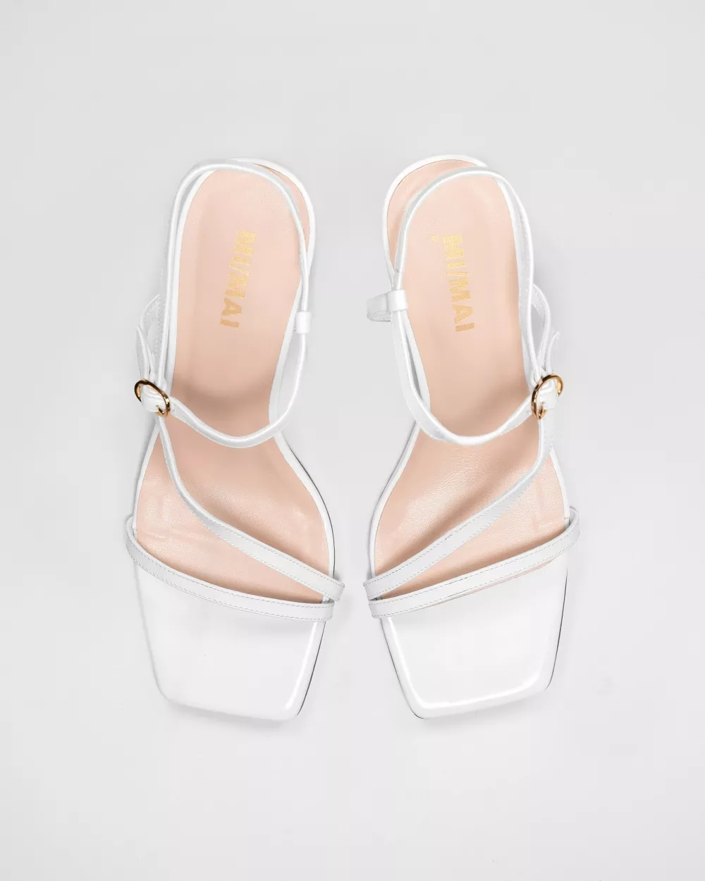 Strappy sandal with square toe in white leather Sally White