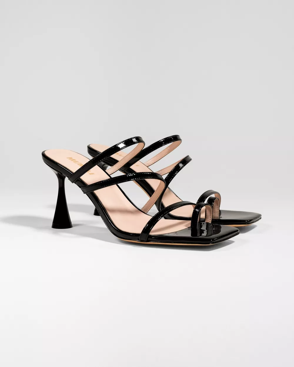 Leather strappy sandal with square toe Sorento Black Patent