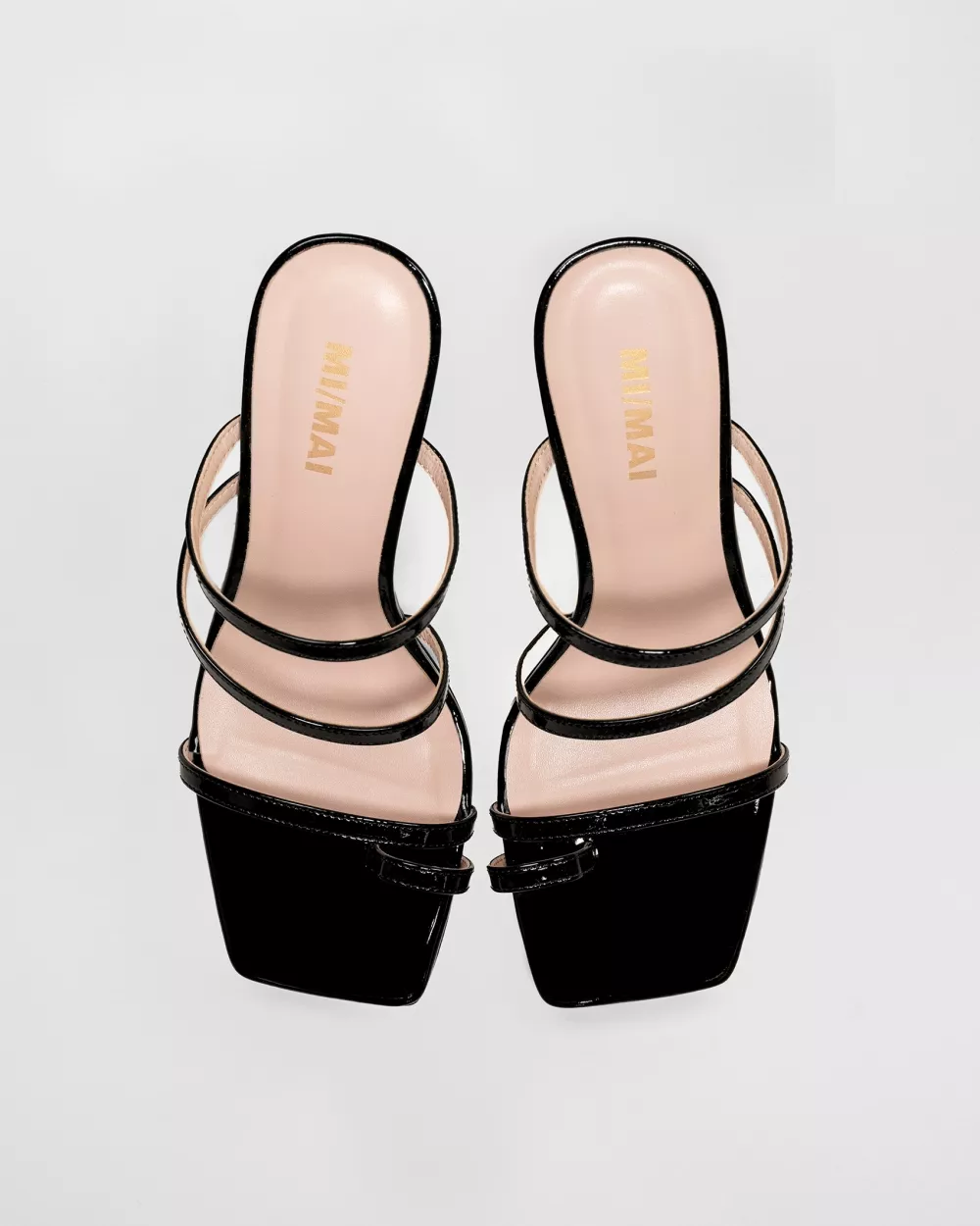 Leather strappy sandal with square toe Sorento Black Patent