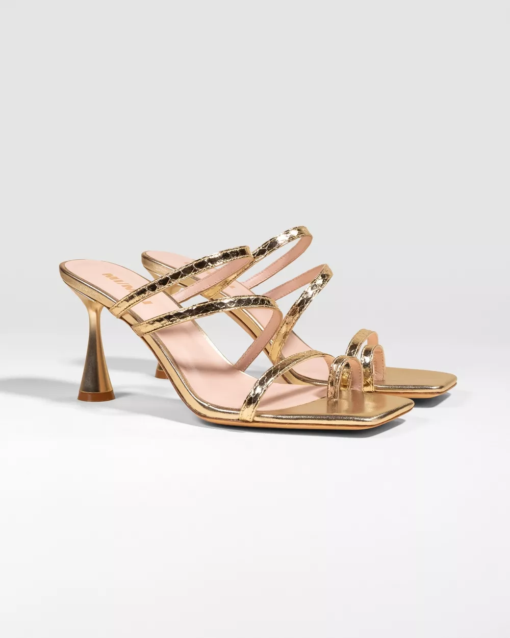 Leather sandal with strap and square toe Sorento Gold Snake