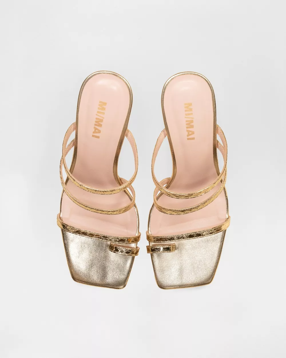 Leather sandal with strap and square toe Sorento Gold Snake
